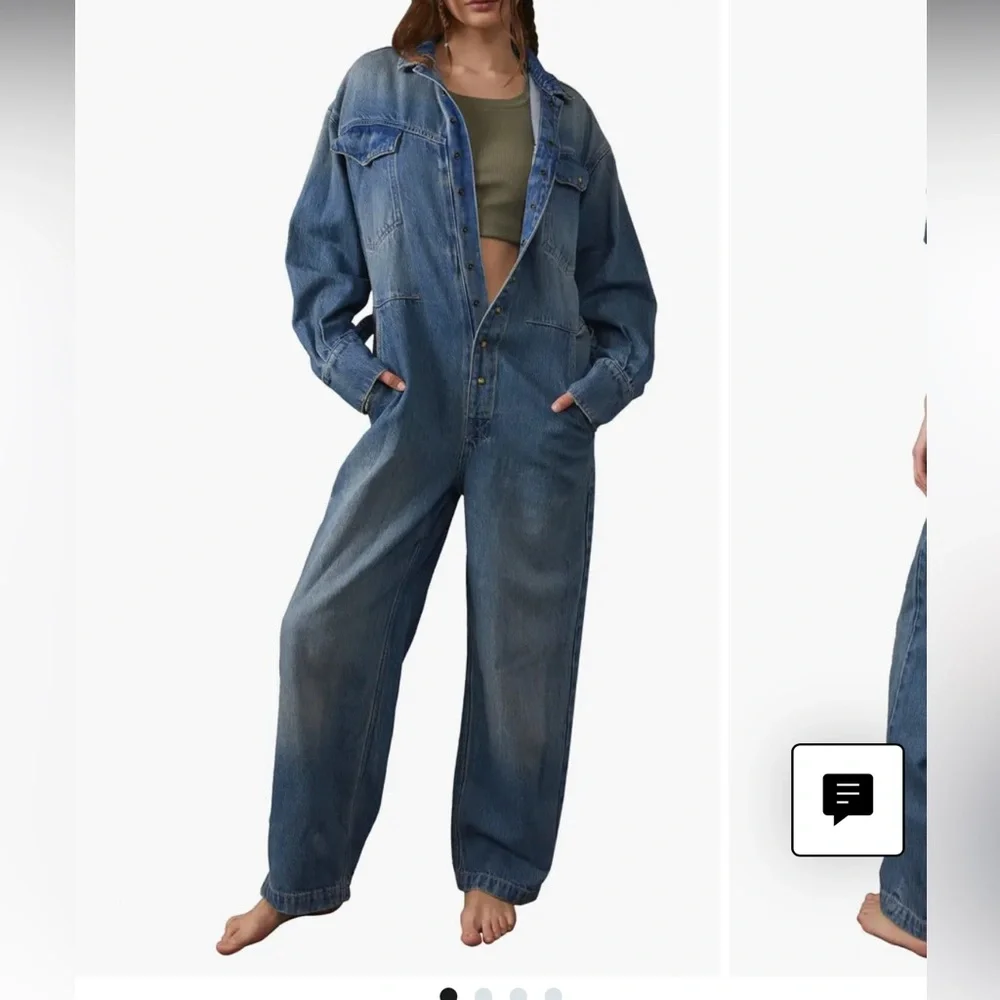 We The Free by Free People Blue Denim Jumpsuit NWT - Picture 4 of 10